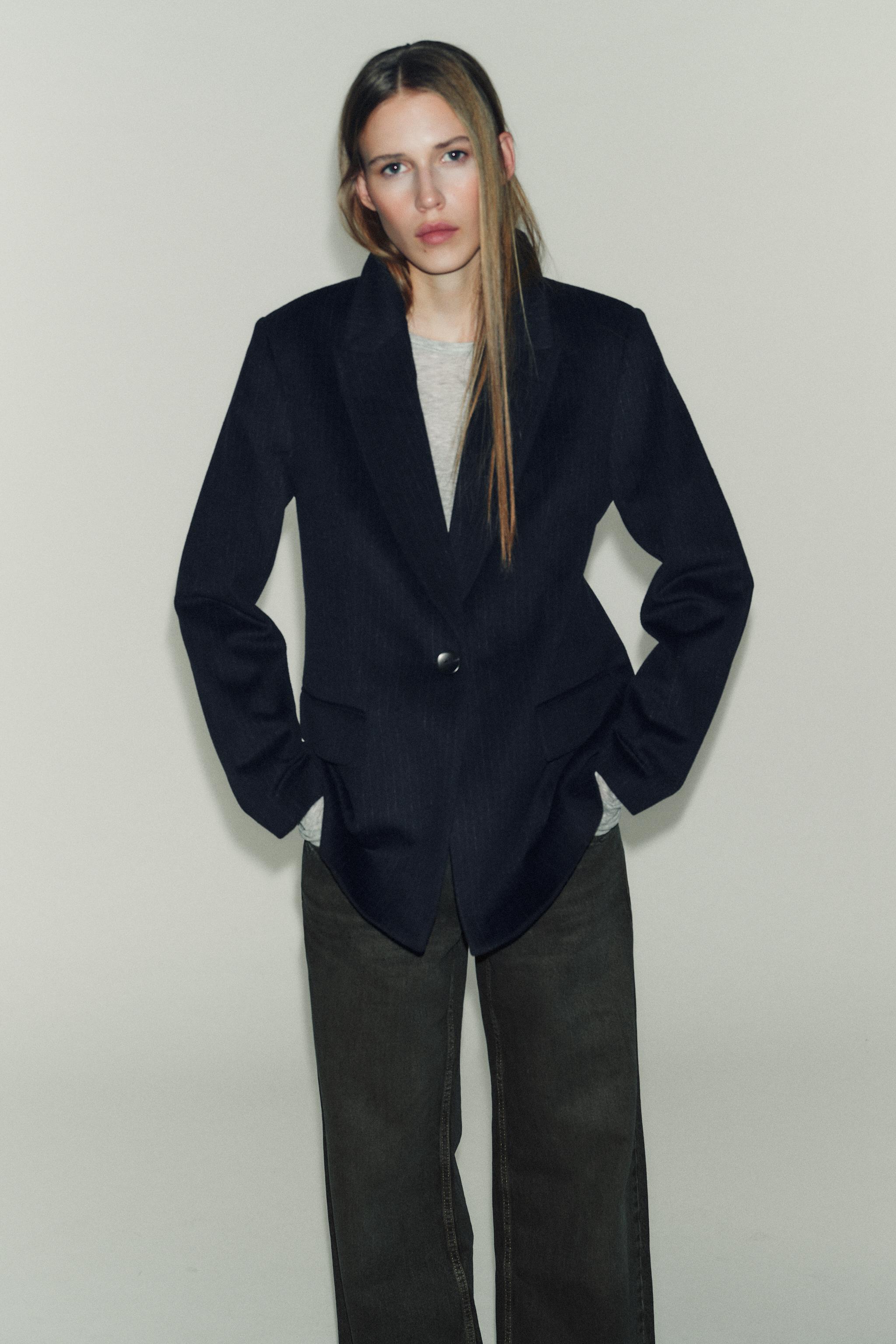 WOOL BLEND PINSTRIPE BLAZER